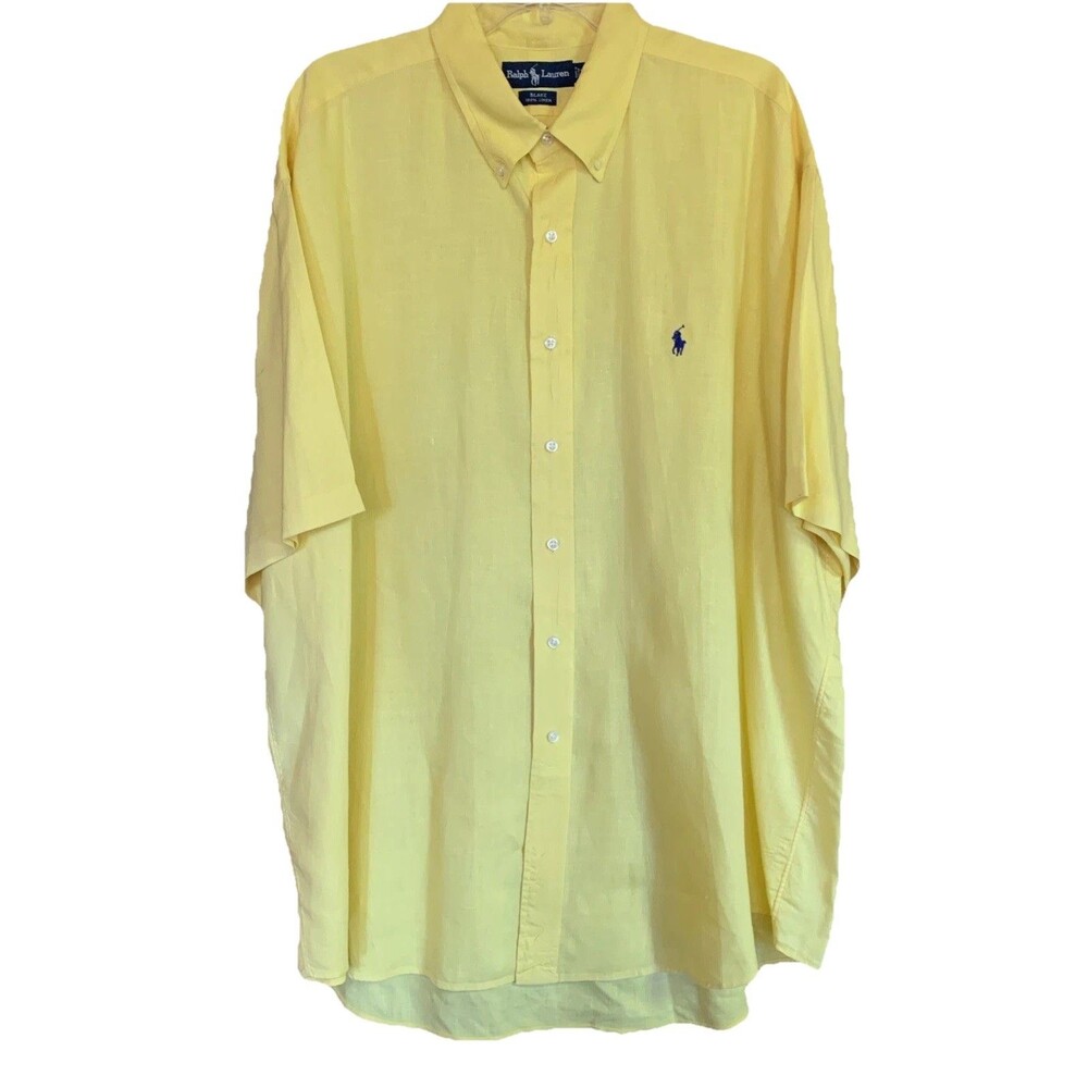 Ralph Lauren Blake 100% Linen Button-Down Shirt Mens Size XXL Yellow Breathable